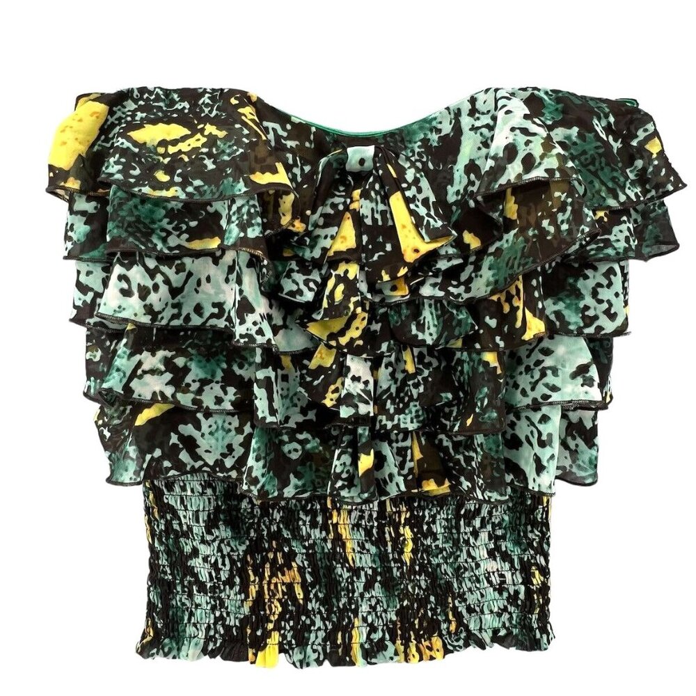 XOXO Womens Large Ruffled Off-Shoulder Top With Abstract Print - Picture 11 of 11